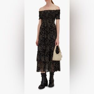 LAGENCE Oriel Black & Tan Star Off-The-Shoulder Dress